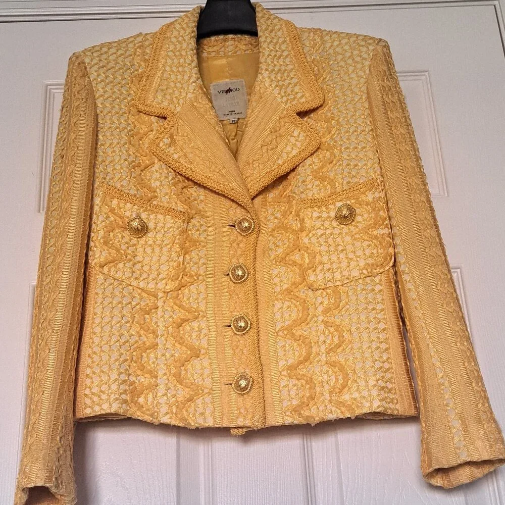 Vintage VERTIGO Rayon Cotton Blend Jacket Mini Skirt Suit Made in France Size M - Picture 13 of 15